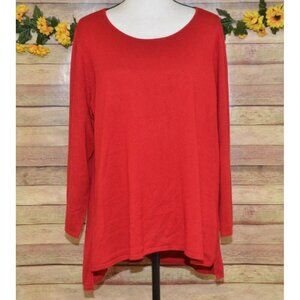 Tahari Ladies Red Long Sleeve Pullover Sweater Size L Hi Low Slit Stretch Casual